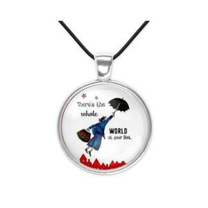 Theres the Whole World at Your Feet Mary Poppins Glass Pendant Necklace New